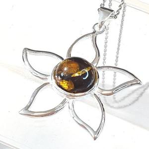[블루케이] 호박 원석목걸이펜던트240319-23꽃탄생석