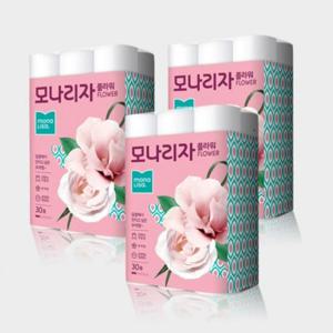 모나리자 플라워 2겹 40m 30롤 3팩 화장지 휴지 두루마리_JS