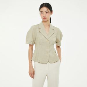 [랩][made by LAP] 볼륨 소매 자켓형 체크 블라우스 AP2WB463