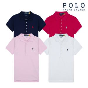 [폴로 랄프로렌] 여성 슬림핏 스트레치 반팔 카라티 [5 버튼]