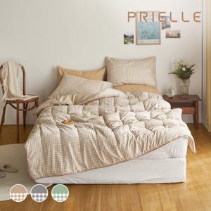 [쁘리엘르] 데일리체크 항균 워싱 차렵 이불 베개 세트 Q