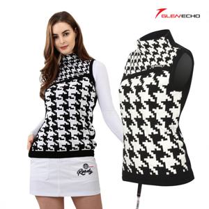 그렌에코 ges24201w 여성 하운드무늬 반목 니트 조끼