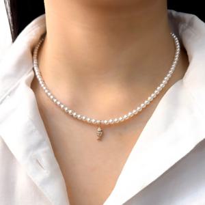 오팔하우스 14k 4mm 스왈진주 물고기 큐빅 목걸이 OPPN0681