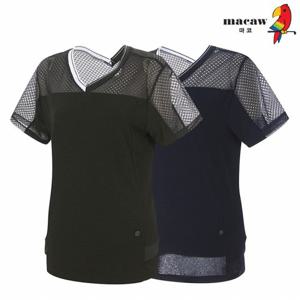 [마코] (여성)시스루 배색 반팔 티셔츠_MLW2TR04