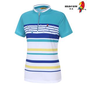 [마코] (여성)스트라이프 집업 반팔 티셔츠_MLW2TH71