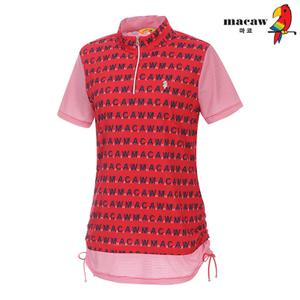 [마코] (여성)로고 패턴 소매 배색 반팔 티셔츠_MLW2TH13