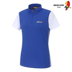 [마코] (여성)소매 배색 집업 반팔 티셔츠_MLW2TH03