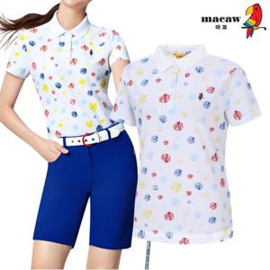 [마코] (여성)도트 패턴 카라 반팔 티셔츠_MLW2TS09