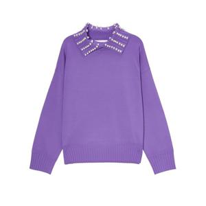 라움 여성  MUVEIL 퍼플 진주장식 긴팔카라니트 CWSW2F150U2