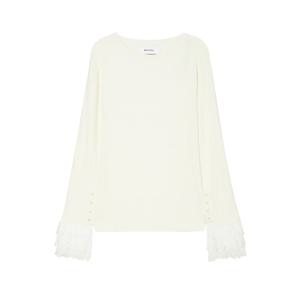 라움 여성  MUVEIL 화이트 자수패턴 면혼방 니트 CWSW3E101OW