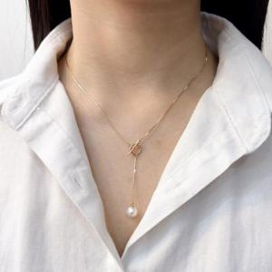 14k Y자 토글 스네이크 체인 스왈진주 목걸이 OPPN0692