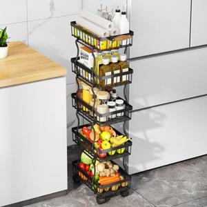 OMT 철제 5단 이동식 틈새선반 바구니 주방 베란다 세탁실 트롤리 정리수납함