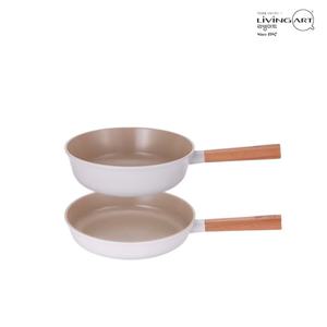 리빙아트 우드핸들 세라믹코팅 인덕션 후라이팬세트 2종E 후24+웍24