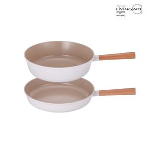 리빙아트 우드핸들 세라믹코팅 인덕션 후라이팬세트 2종G 후30+웍30