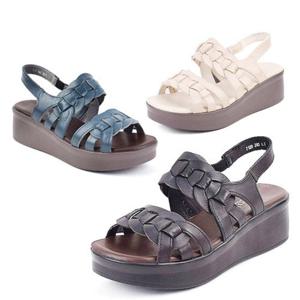 [세자매]소가죽 푹신한 여성 웨지샌들 5cm 통굽샌들