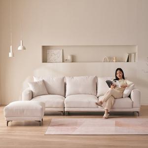 [착불]우아미가구 셀르 4인 아이보리 갤럭시 패브릭 소파+스툴세트