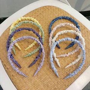 새틴 주름 헤어밴드 X5개 색상랜덤 얇은 머리띠