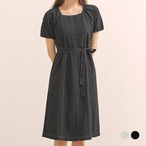 [클라비스]스티치 스퀘어넥 원피스(CVOWA3702Q)