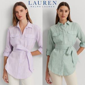 폴로 랄프로렌 17626220 여자 스트라이프 벨티드 롤탭 리넨 셔츠