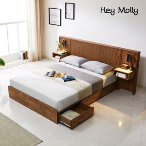 헤이몰리 쿠루미 원목 LED 템바보드 호텔수납침대 SS 사이드패널