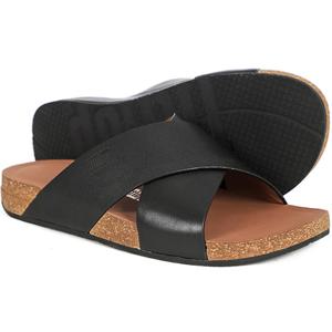 핏플랍 아이쿠션 레더 블랙 남성 크로스 슬라이드 (GZ7-001)