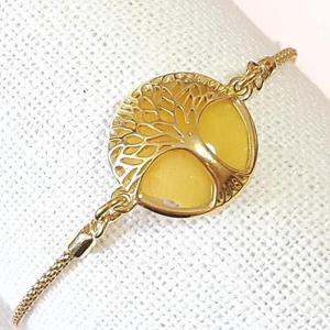 [블루케이] 밀화호박 원석 팔찌240502-01생명나무