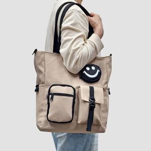 [라일리] Rly 캐주얼 스마일 숄더 에코백 학원 패브릭 천 크로스