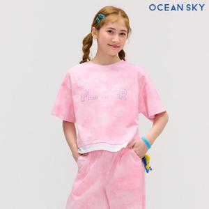 [오션스카이] 여아 타이다이 밑단 배색 반팔 티셔츠-DBJG5875D0P