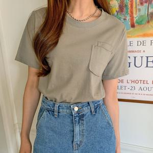 샵앤) 국산 여성 라운드 면100 무지 반팔티 BYGO-WSH-11834-카키