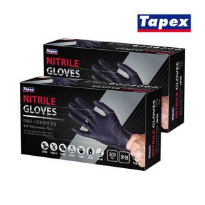 [테이팩스]무분말 니트릴장갑 100매(블랙) 중 X 2개