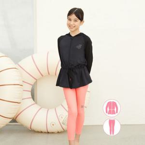 [베이직엘르]베이직엘르 여아동 롱 후드 집업 래쉬가드 워터레깅스 세트 BEG-X606K+BEB-X706C