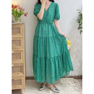 [한정/특가] 플라워 퍼프소매 랩 원피스_C2405OP030B_D