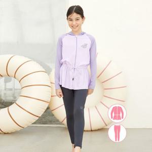 [베이직엘르]베이직엘르 여아동 롱 후드 집업 래쉬가드 워터레깅스 세트 BEG-X606P+BEB-X706G