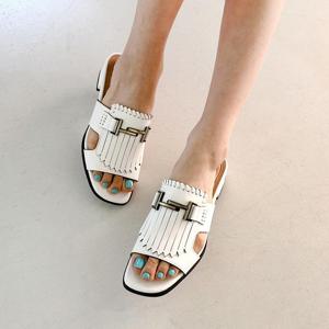 샵앤) 버클 소가죽 레더 여성 슬라이드 샌들 GR-WSE-3328-화이트