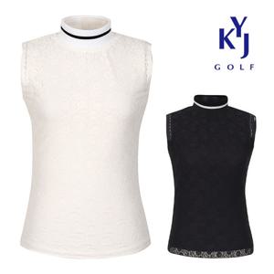 여름 망사플라워 이중 나시 폴라넥 여성 골프 티셔츠 DOMLTS40