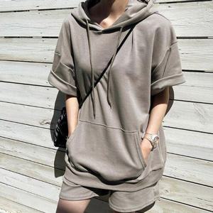 [잇백잇슈]봄여름후드셋업 캐주얼코디 루즈핏 심플 여성데일리룩