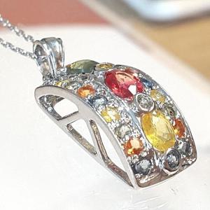 [블루케이] 멀티컬러사파이어 원석 목걸이240511-01