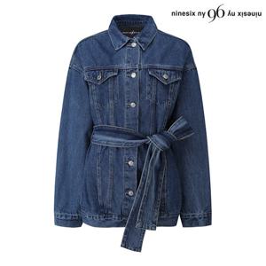 [나인식스뉴욕(영캐릭터)]허리 끈 포인트 카라 롱 데님 자켓 (NO1JK008L0)