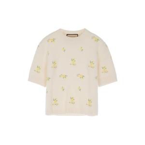 [엘러브] 구찌 플라워 자수 숏슬리브 니트 탑 M 크림 4ET0781