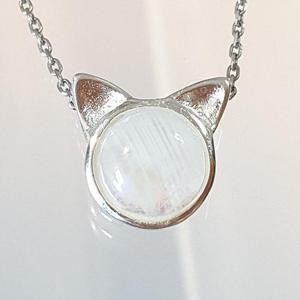 [블루케이] 고양이 밀크 문스톤 원석 목걸이240602-03