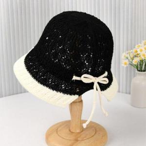 [라일리] Rly 투톤 리본끈 보넷 햇 블랙