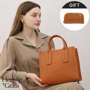 [선물증정] 힐링그래스 클래식 더블스트랩 천연 소가죽 여성 크로스백 토트백 HGSG0157BR