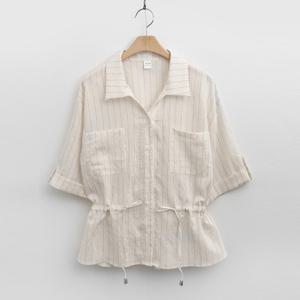 샵앤) 셀리 카라 스트링 롤업소매반팔셔츠TOP-WNB-3538-아이보리