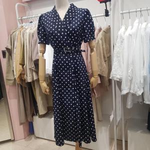 오프리미츠 HC26 80%가격인하  도트 패턴 마이카라 허리밸트 세미정장반팔  원피스 B23op2605