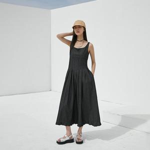 [에고이스트]스모킹 포인트 슬림 민소매 데님 원피스 (EQ2DO460)