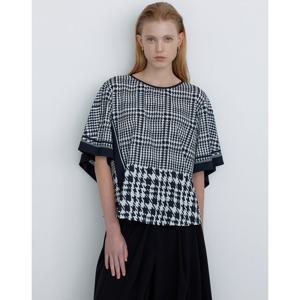 닥스 여성 24FW 블랙 하운드투스 패턴 케이프형 반소매 블라우스 DLBL4C703BK