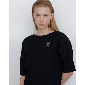 닥스 여성 24FW SET-UP 블랙 하운드투스 자카드 반소매 블라우스 DLBL4C701BK