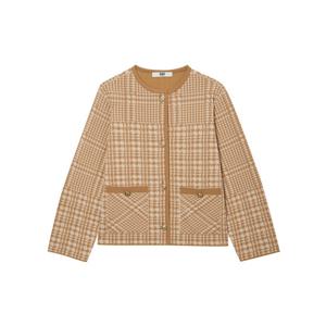 닥스 여성 24FW 가격인하울 베이지 하운드투스 패턴 라운드넥 가디건 DLSW4C705I2