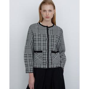 닥스 여성 24FW 가격인하울 블랙 하운드투스 패턴 라운드넥 가디건 DLSW4C705BK