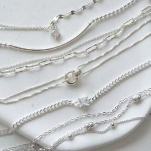 국산 92.5순은 블링즈 2줄체인 큐빅 실버 레이어드